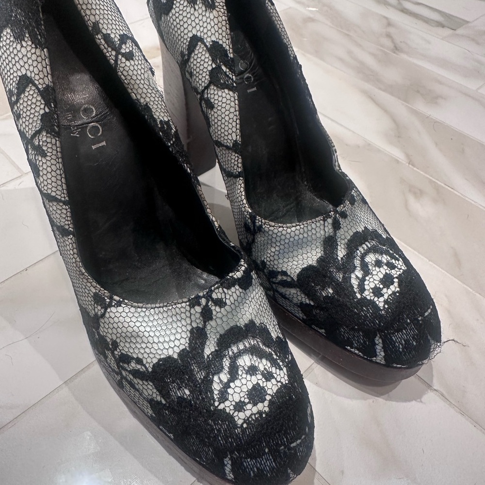 Gucci  Y2K Black Lace Heels